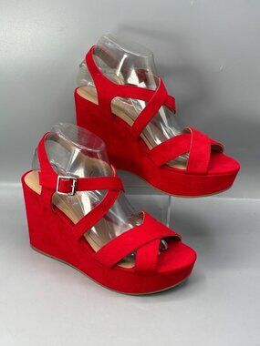 Sun+Stone Raynaa Strappy Sandals Womens 8.5 Red Wedge Heel Crisscross Straps